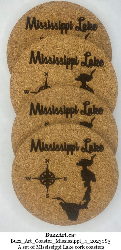 A set of Mississippi Lake cork coasters